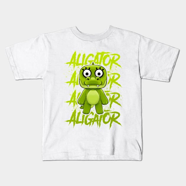 Cute alligator Kids T-Shirt by Draw For Fun 